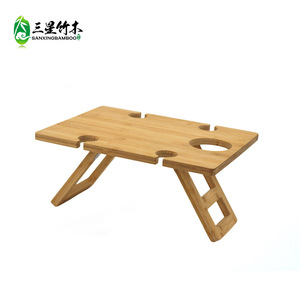 <b>Bamboo</b> and wood folding leg 5-hole wine picnic tray, cocktail tray, <b>bamboo</b> outdoor portable mini picnic <b>table</b> - Product Image 2