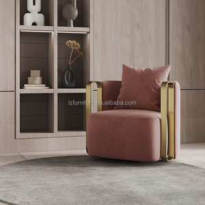 Fauteuil pivotant d'appoint en velours de style luxueux avec accoudoirs en métal doré et base ronde, fauteuil lounge moderne pour hall d'hôtel et salon - Product Image 4