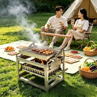 Barbecue au charbon pliable avec support, en acier inoxydable 304, entièrement démontable, pour camping en extérieur, pique-nique et fête