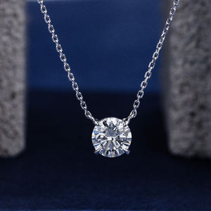 พร้อมจัดส่ง MSN-961 สร้อยคอเพชรแล็บทรงกลม 1 กะรัต ทองคำขาว 9K แฟชั่นเพชรแล็บ - Product Image 1