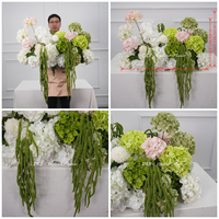Décoration florale artificielle pour allée de 70 cm, mélange d'hortensias et d'amarantes, vente en gros, chemin de table floral rose poudré et vert
