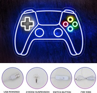 Enseigne LED Neon Light Gamer Powered USB Boys Kids Gamepad Shaped Gaming Room Wall Decor Warm White IP33