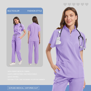 Conjunto de exfoliación suave y transpirable para mujer, pantalones de manga corta, cuello con cremallera, uniforme de trabajo para técnico de uñas de salón de belleza, venta al por mayor - Product Image 2