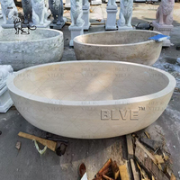 Baignoire en travertin beige en pierre naturelle sculptée à la main de style occidental décorative intérieure personnalisée en usine BLVE