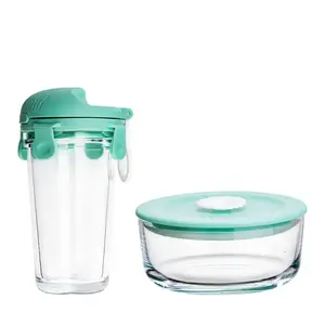 Wholesale exquisite glass cup and food container 2 sets home and office Gift Set
