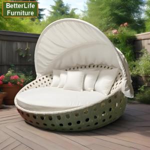 Lit <span class=keywords><strong>de</strong></span> repos circulaire <span class=keywords><strong>de</strong></span> jardin en rotin blanc avec auvent pour hôtel et extérieur - Product Image 1