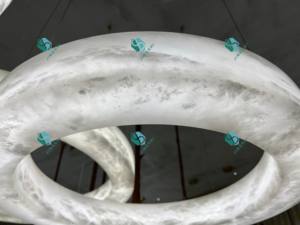 Lustre design double haut plafond grand escalier en albâtre et suspensions rondes <span class=keywords><strong>avec</strong></span> éclairage annulaire luxe moderne amérique - Product Image 2