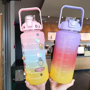 botella de agua motivadora fitness PC 2l pastel water bottle cover large capacity motivational 2 lts with straw and sticker