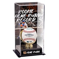 Boîte de présentation de baseball en acrylique noir avec support pour gant doré et ballon de sport autographié avec image