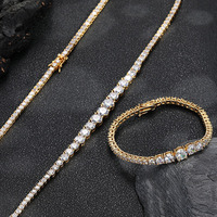 Ensemble de bijoux tennis pour femme, tailles graduées, avec zircone cubique ronde progressive, collier et bracelet, pour fêtes et fiançailles, vente en gros