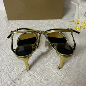 Nouvelles sandales à talons aiguilles sexy pour femmes, style français, à bout ouvert, couleur dorée avec bride de cheville - Product Image 3