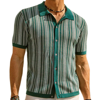 Sommerliches, hochwertiges gestreiftes Jacquard-Strickhemd für Herren, Großhandel OEM Business Kurzarm-Strick-Polohemden für Herren