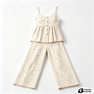 <b>Women</b> Polka Dot <b>2</b>-<b>Piece</b> <b>Pajama</b> Set Cotton Cami Loungewear Striped Breathable Spring Summer Casual Wear Front Logo - Product Image 2