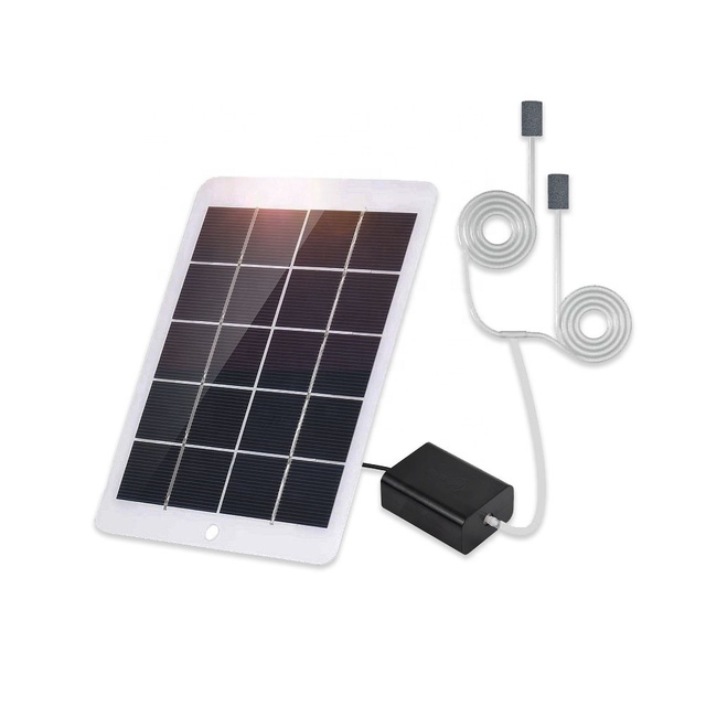 3W 5V Portable Solar Oxygen Pump Dual-Outlet Fishing Aerator with Power-Bank & Twin Air Stones