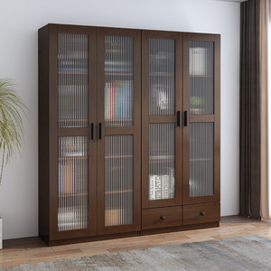 Hang Qian <b>Solid</b> <b>Wood</b> <b>Bookcase</b> AT12 Floor Standing With Glass Doors Storage Cabinet For Books Display Nordic Style - Product Image 2