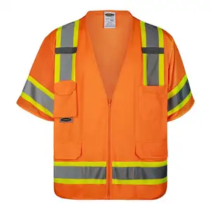 Custom High Vis Reflective vest Construction two-tone Hi Viz work vest Men short Sleeve Class 3 mesh safety vest with pocket