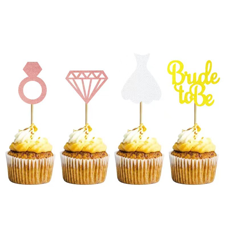 belly's bridal shower dress 24-Pack Cupcake Topper Picks Bridal Shower Design Rose Gold Glitter - Wedding Cake Decoration Supplie