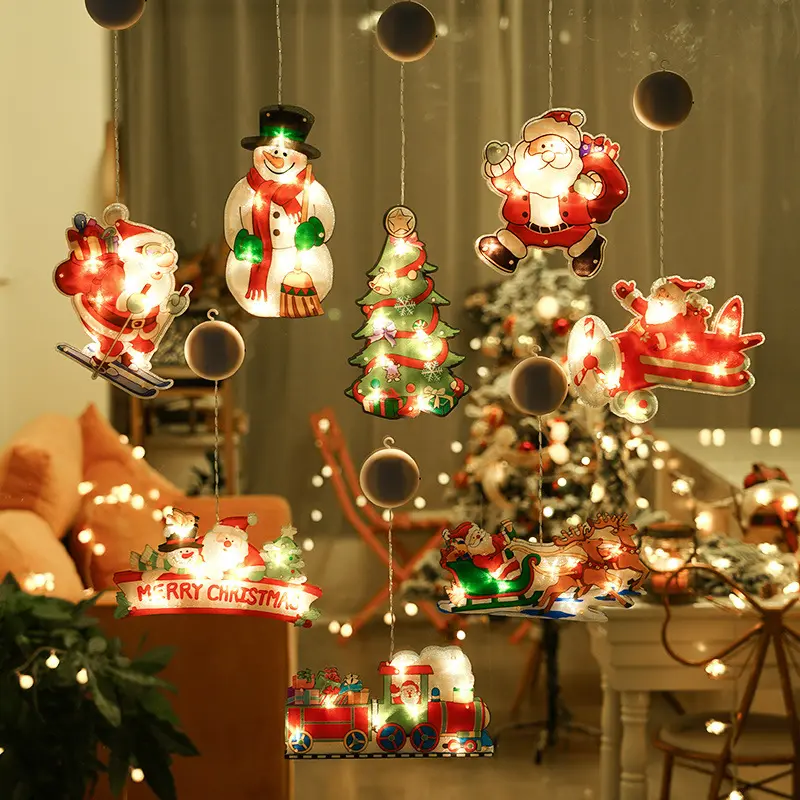 Frohe Weihnachten LED Sucker Lampe Weihnachten Multi Typ Weihnachts mann Schneemann Elch Glocke Fenster Saugnapf Licht Urlaub Dekoration