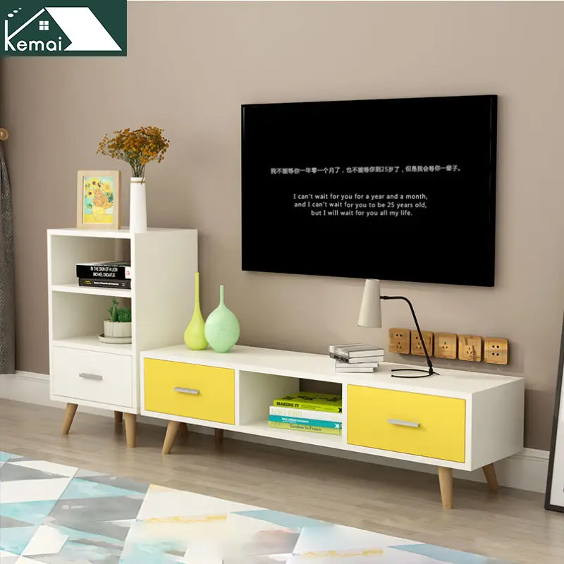 Basit tv standı modern tv dolabı oturma odası mobilya geri çekilebilir büyük kapasiteli soyunma ile katı ahşap bacaklar