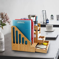 Organiseur de Bureau Multifonctionnel en Bambou et Bois, Rangement Moderne pour Accessoires de Bureau