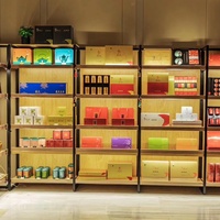 Présentoir en gondole en bois pour épicerie et supermarchés Support de magasin en acier avec finition métallique pour magasins de cosmétiques