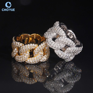 Anillo de Cóctel de Lujo con Moissanita y Oro de 18K, Corte Brillante Redondo, Engaste Pavé, Diseño Geométrico, Joyería Unisex para Fiestas - Product Image 1