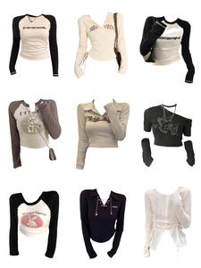 Áo thun nữ tay dài thiết kế bán buôn, mùa xuân thu, áo lót cao eo, hở rốn, ôm sát - Product Image 2