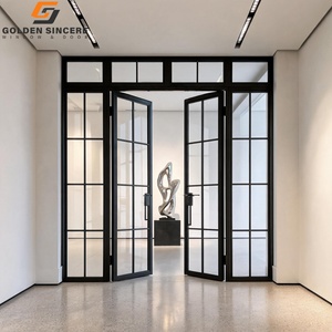 GS Slim <b>Frame</b> Crittall Style Aluminum Glass Doors Modern Black Aluminum <b>Swing</b> French Casement Door - Product Image 1