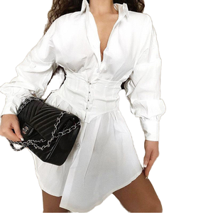 Robe courte décontractée pour femme de haute qualité, nouvelle collection automne, manches longues, coupe ajustée, style trapèze, à sequins, unie, lavable, teinte unie, boutonnée - Product Image 3