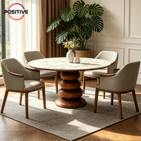 Table à manger ronde de luxe avec plateau en marbre terrazzo, base en bois massif, style design nordique, mobilier moderne pour la maison