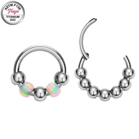 Bijou de piercing corporel Freya en acier inoxydable 316L, anneau clicker tendance avec opale synthétique et perles, pour septum, cartilage, nez, oreille
