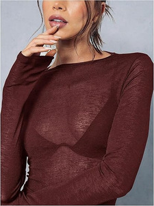 T-shirt sexy noir <span class=keywords><strong>transparent</strong></span> à manches longues, tendance - Product Image 5