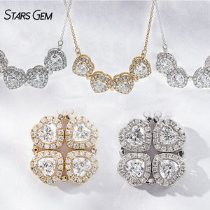 สร้อยคอทองคำ 14K Starsgem ประดับเพชร DEF VS 2.3 กะรัต เพาะเลี้ยงในห้องปฏิบัติการ ดีไซน์คลาสสิกสำหรับทุกเพศ รูปหัวใจและใบโคลเวอร์ แม่เหล็กดูดติดได้ ปรับเปลี่ยนรูปแบบการสวมใส่ได้หลากหลาย หรูหรา สวยงาม - Product Image 1