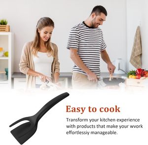 Utensilio de Cocina 2 en 1 Ecológico de Silicona con Colores Variados, Pinzas y Espátula para Cocinar Bistecs, Huevos y Panqueques en Casa - Product Image 3