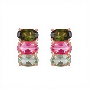Boucles d'oreilles tendance en argent sterling 925 plaqué or rose avec tourmaline ovale trois couleurs UM Jewelry pour femme, idéales pour un anniversaire - Product Image 4