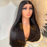 Color Natural Raw Vietnamita Doble Dibujado Cabello Humano HD Cierre Frontal de Encaje Sin Pegamento Hueso Recto Peluca de Cabello Humano para Mujeres Negras