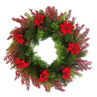 Handgefertigter Plastik-Weihnachtstürkranz mit Weihnachtsstern, Roten Beeren, Tannenzapfen und Ranken für Festliche Wanddekoration