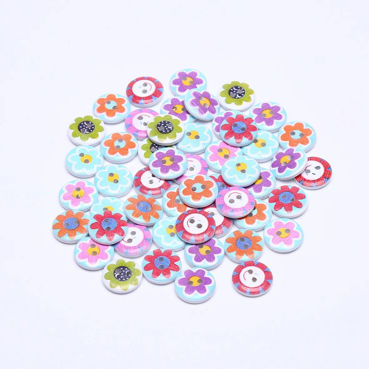 100pcs/bag Wood Buttons 15mm Sunflowers Painted Sewing Round Button For Scrapbooking Embellishments