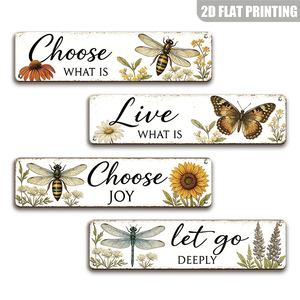 Letrero Metálico Largo y Plano con Diseño Floral e Insectos, Impresión 2D, Frase Inspiradora, Decoración Botánica para Pared, Ideal para Casa de Campo, Jardín, Porche - Product Image 1