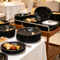 Assiettes ovales noires jetables en plastique de qualité alimentaire pour fêtes, mariages, anniversaires, pique-niques et banquets – Vente en gros