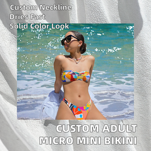 Ensemble de maillot de bain 2 pièces bandeau pour femme, uni/à imprimé, grande taille, micro bikini avec tissu à séchage rapide - Product Image 2