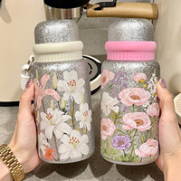 Nouvelle bouteille isotherme en titane à double paroi en acier inoxydable, magnifique bouteille d'eau à fleurs pour femmes
