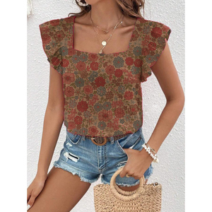 เสื้อเชิ้ตผู้หญิงแขนสั้นคอเหลี่ยมแต่งระบายแฟชั่นสำหรับฤดูใบไม้ผลิและฤดูร้อน - Product Image 6