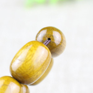 Bracelet en bois de Nanmu doré du Sichuan, perles en forme de baril, unisexe, à porter au quotidien, bijoux de collection - Product Image 3