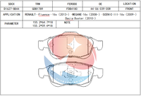 SDCX D1627-8844 SP1390 440603905R 410600379R 410A12582R 410607115R 410608364R plaquette de frein pour DACIA DUSTER RENAULT FLUENCE MEGANE