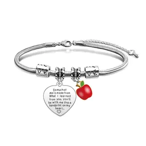 Ywganggu Stainless Steel Jewelry Engraved Affirmation Bracelets With Engravable Plate Teacher Apple Double Color Bracelet