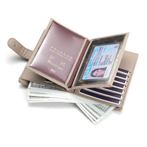 Porta pasaporte de cuero <span class=keywords><strong>PU</strong></span> multifunción, ranuras para tarjetas, bolsillo con cremallera, organizador de documentos de identificación, billetera de viaje de cuero vegano - Product Image 3