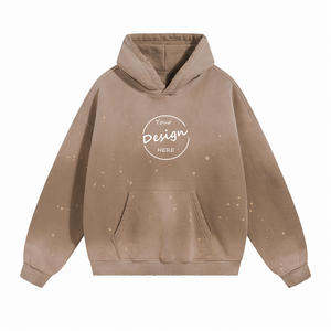 Pull à capuche pour hommes, lavé à l'acide, sweat-shirt lourd surdimensionné, poches aux épaules tombantes, imprimé personnalisé écologique, automne - Product Image 1