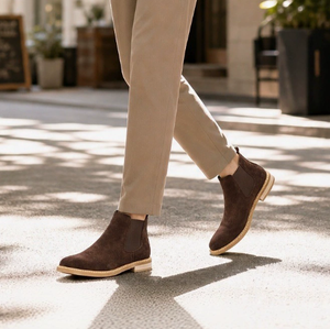 Bottes Chelsea en daim et cuir fendu pour hommes, style britannique, bout rond, à enfiler, mi-mollet, bottes d'hiver, semelles en caoutchouc antidérapantes, EU 39 à 47 - Product Image 4