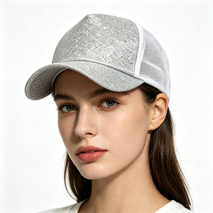 Wholesale Unisex Glitter Trucker <b>Hat</b> Sparkly Silver Mesh Back Adjustable Bling Sequined Sports <b>Cap</b> Outdoor Casual Canvas - Product Image 1